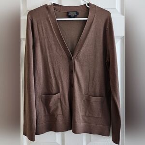 Pendleton Large Taupe Cardigan Sweater silk Button up Preppy Career